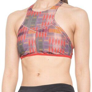 prAna Azra Medium High-Neck Bikini Top UPF 50+ Racerback Carmine Desert Geo NEW